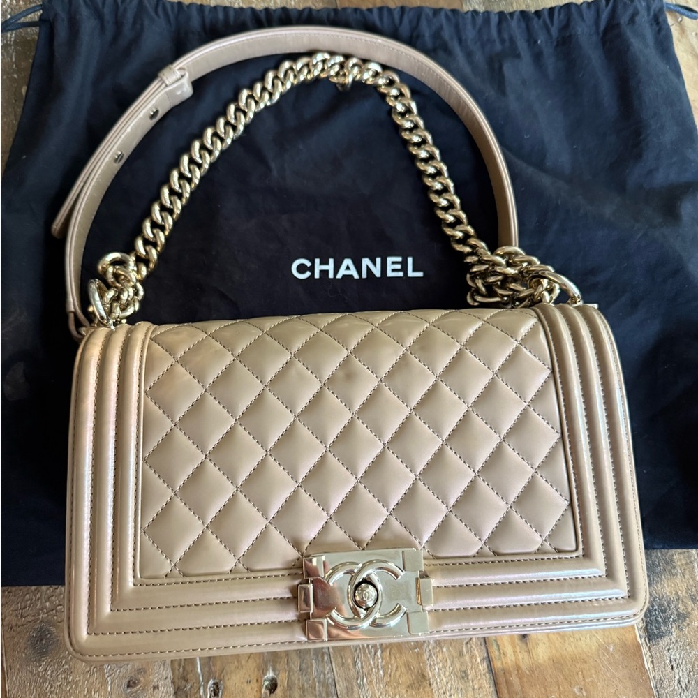 Chanel Beige Quilted Leather Shoulder Bag